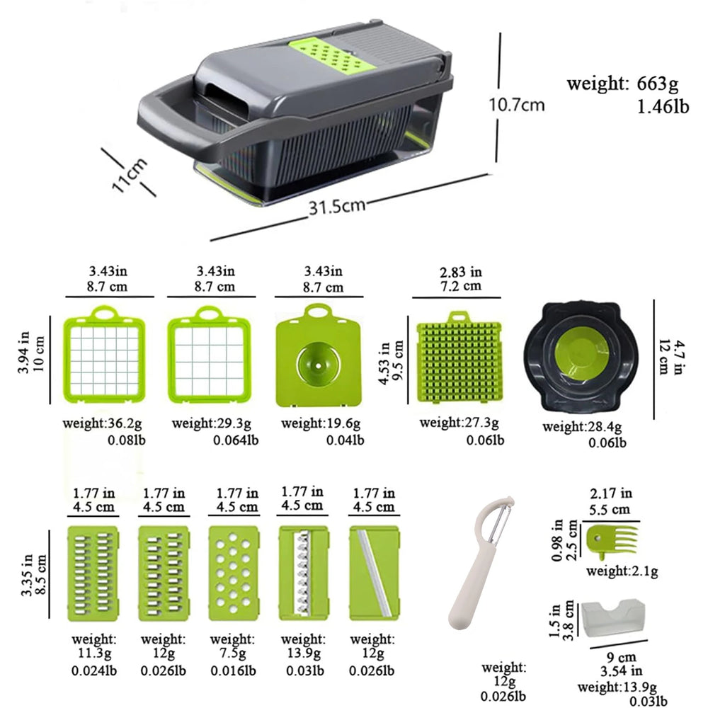 16-in-1 Professional Kitchen Slicer with Cleaver Blade, Multi-Function Food Chopper for Potatoes, Tomatoes, and Vegetables