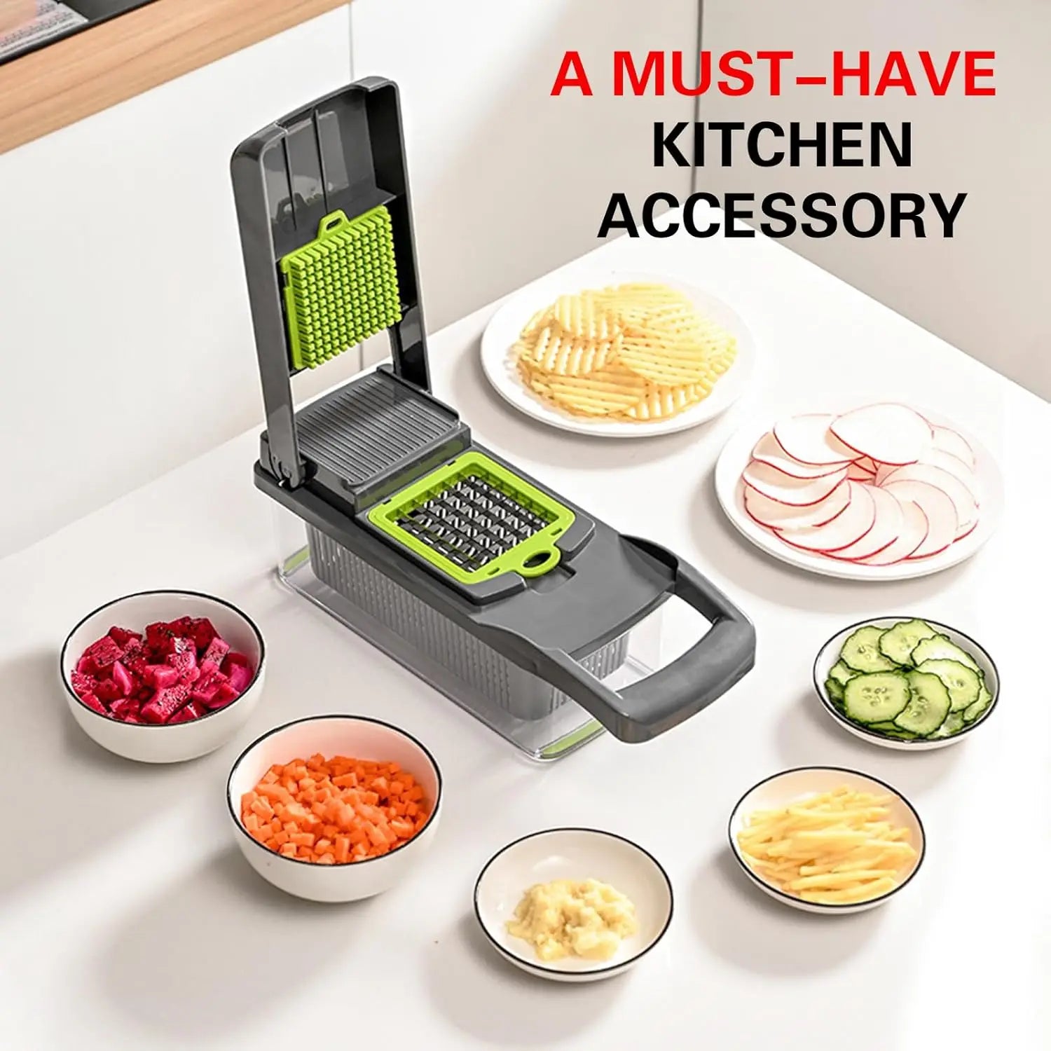 16-in-1 Professional Kitchen Slicer with Cleaver Blade, Multi-Function Food Chopper for Potatoes, Tomatoes, and Vegetables