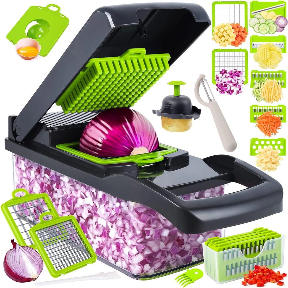 16-in-1 Professional Kitchen Slicer with Cleaver Blade, Multi-Function Food Chopper for Potatoes, Tomatoes, and Vegetables